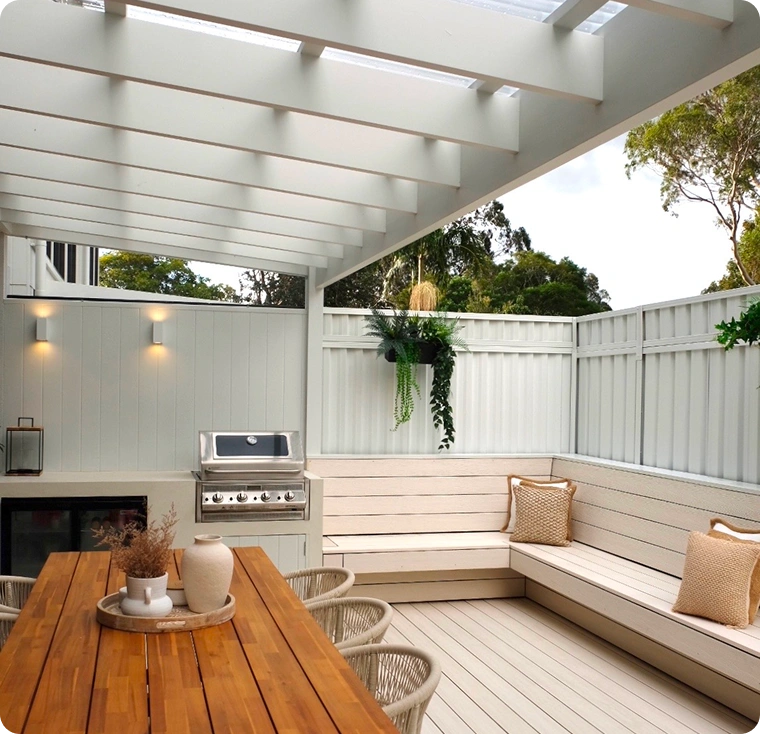 Timber pergola over deck
